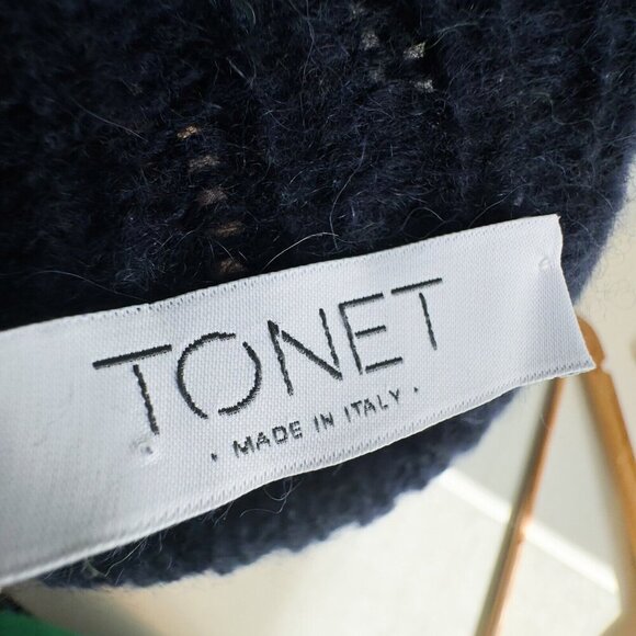 Tonet Navy Blue Sequin Detail Mock neck Pullover Sweater 44/S - Picture 3 of 9